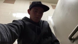 Handsome caught masturbating in public bathroom
