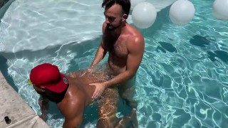 Plowing Two Muscle Asses Poolside PART 1